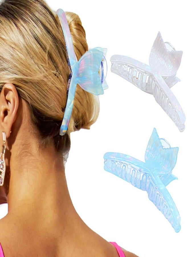 Gortin Shell Hair Claw Clips Blue Acrylic Large Hair Clips Strong Hold Claw Clips Beach Hair Accessories for Women (Blue+White, Free size) - Image 1
